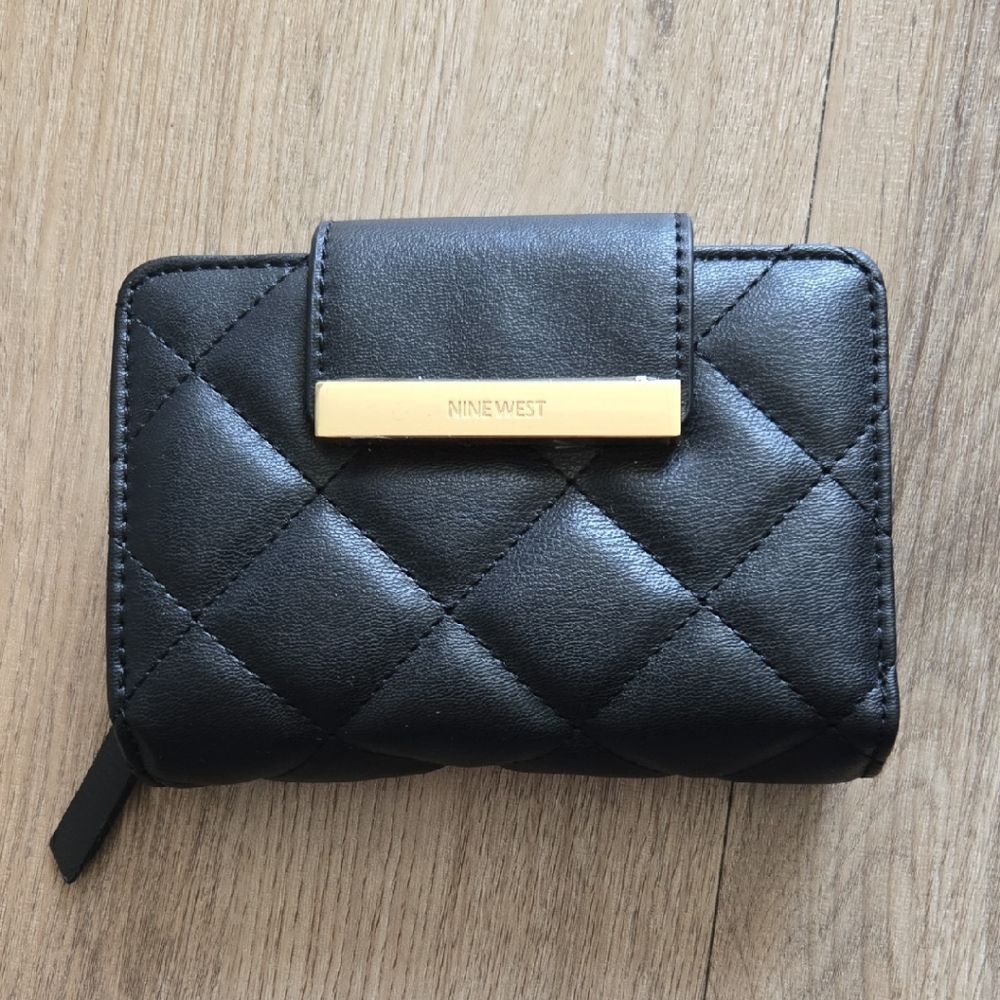 Nine West Quilted Black Wallet with Gold Accent